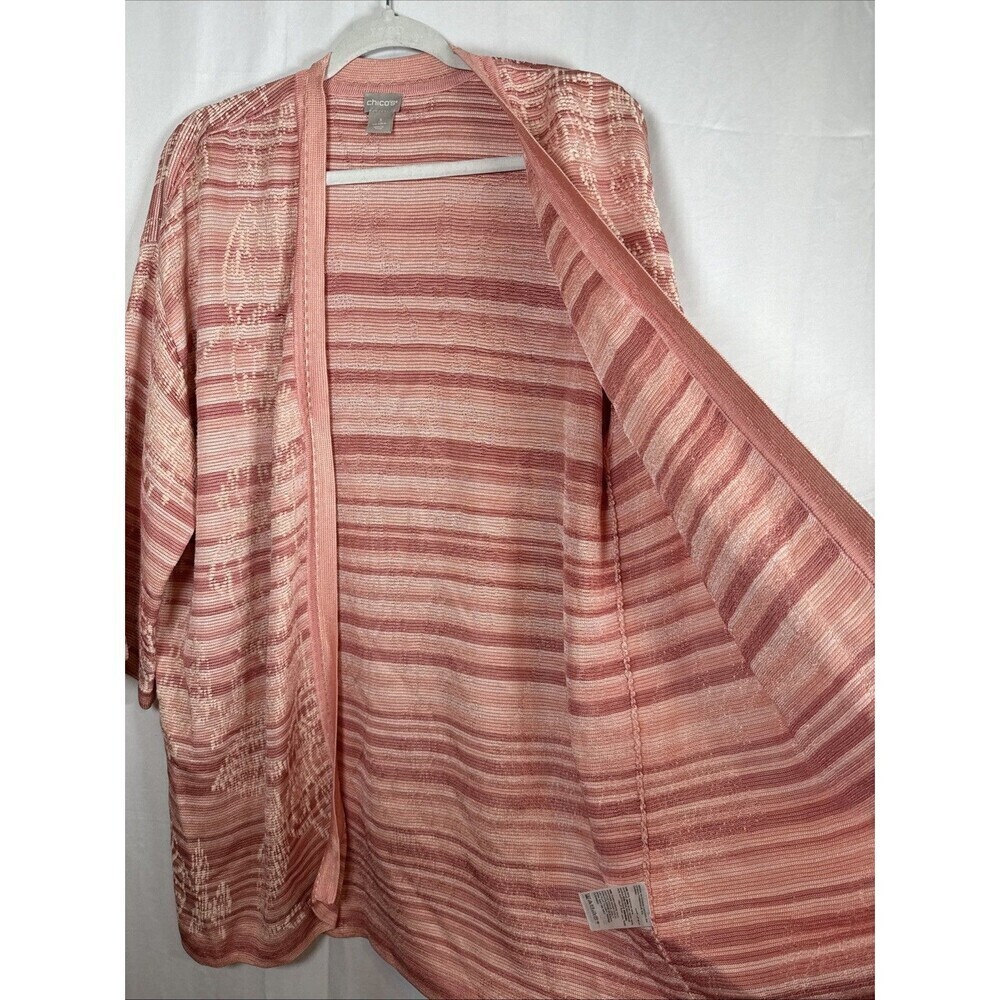 Chico's Women Size 3 XL Light Cardigan Open Front Pink  Abstract Print Preowned - Picture 11 of 12